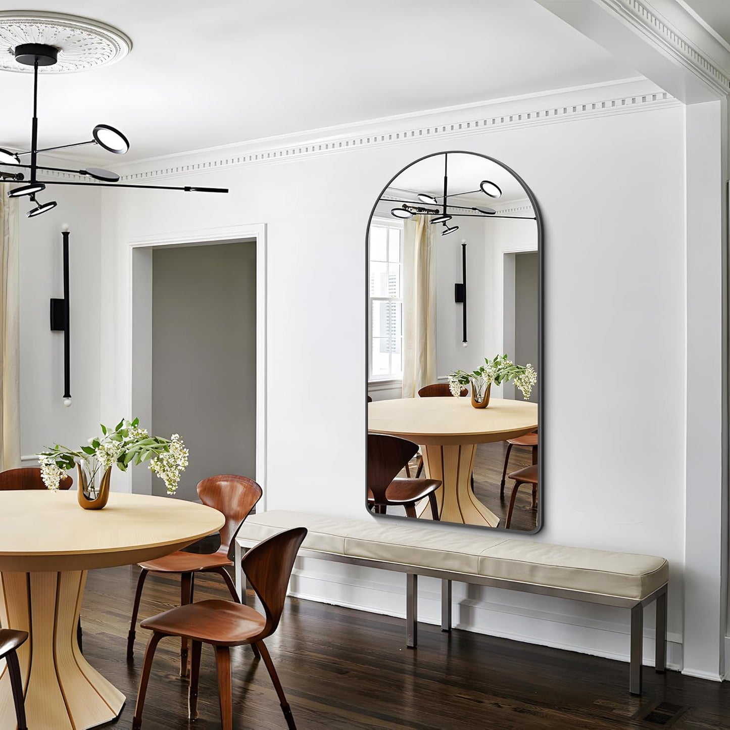 Arched Bathroom Mirror, 60"x30" Black Arched Mirror for Bathroom, Wall Mounted Mirror, Black Vanity Wall Mirror w/Metal Frame for Bedroom, Entryway, Living Room, Vertically Hanging