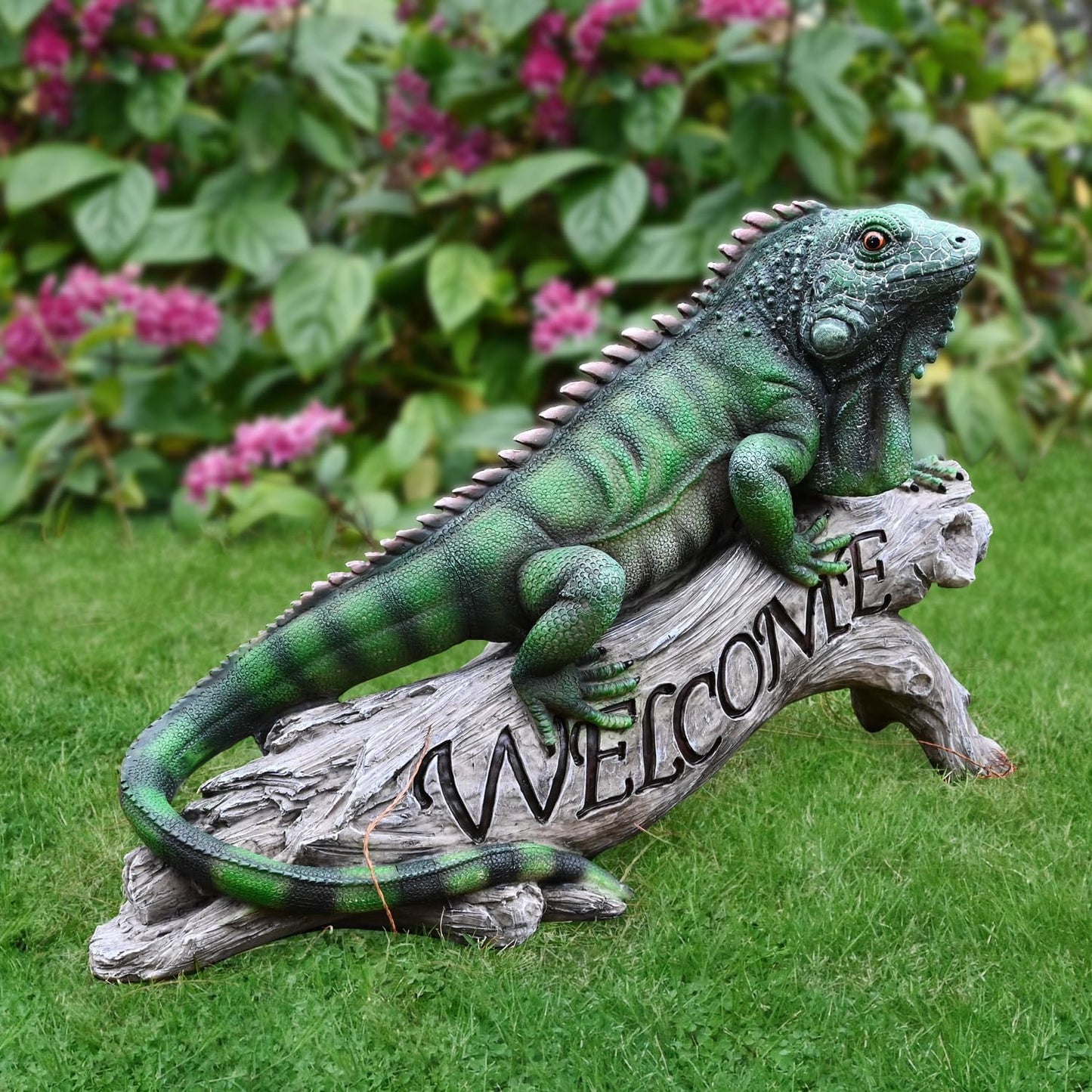 Chameleon Figurine Lizard Garden Decor: Big Iguana Figure Outdoor Statue Resin Yard Decoration Porch Large Sculpture Lawn Outside Flowerbed Accessories Welcome Sign