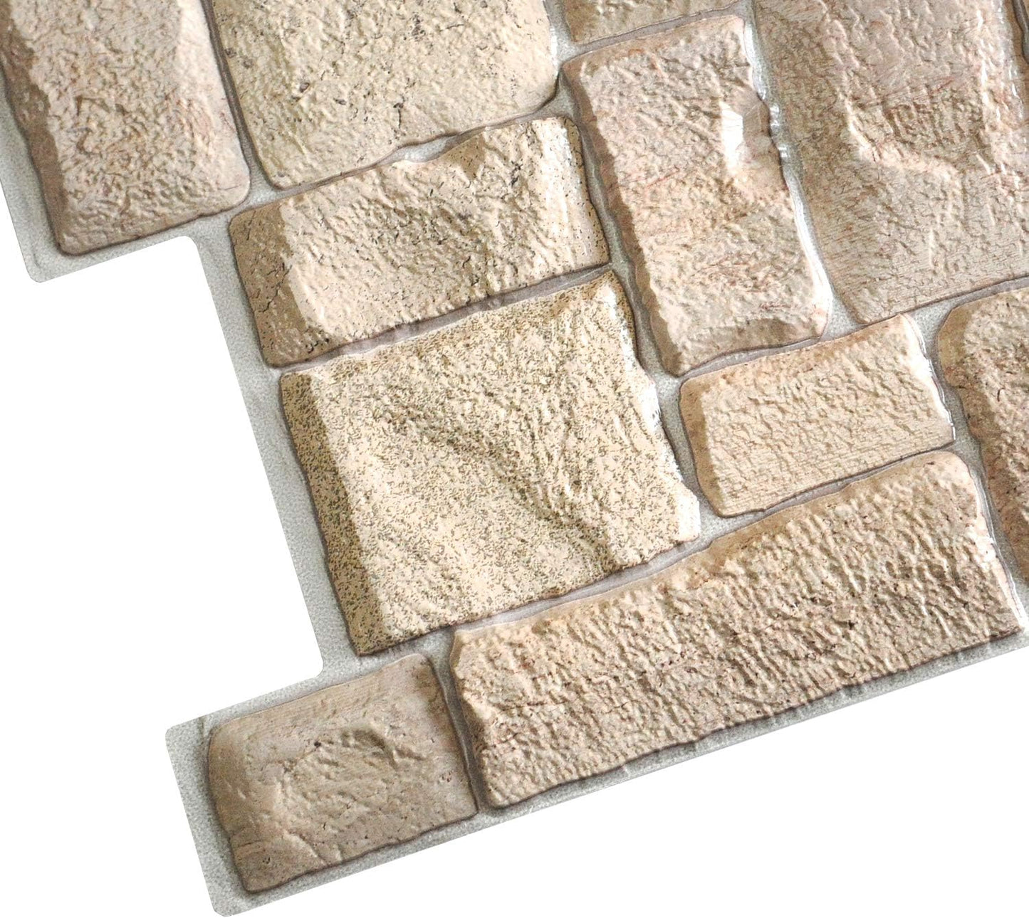 Dundee Deco PG7005-10 Beige Faux Limestone PVC 3D Wall Panel, 3.3 ft X 1.7 ft (98 cm X 50cm), Interior Design Wall Paneling Decor, 5.61 sq. ft. (0.49sq. m) Each, Pack of 10