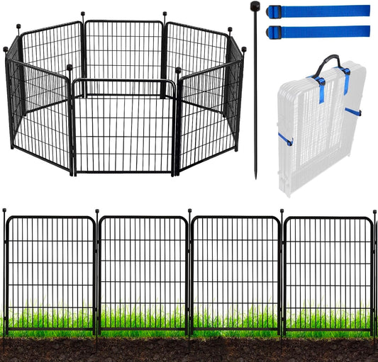 ADAVIN 48 in(H) Garden Fence Panels, 8 Panels Total 17.7 Ft(L), Heavy Duty Iron Metal Animal Barrier Fence, Fencing for Flowers Beds, Camping Fence, No Dig Garden Border Fencing for Yard（No Gate）