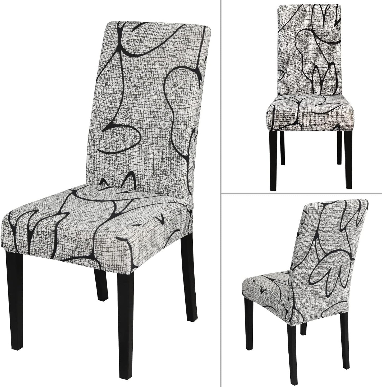 JQinHome Pattern Chair Covers for Dining Room Set of 6, High Stretch Removable Washable Parsons Chair Slipcover for Home Party Hotel Wedding Ceremony (6PCS, Lotus Gray)