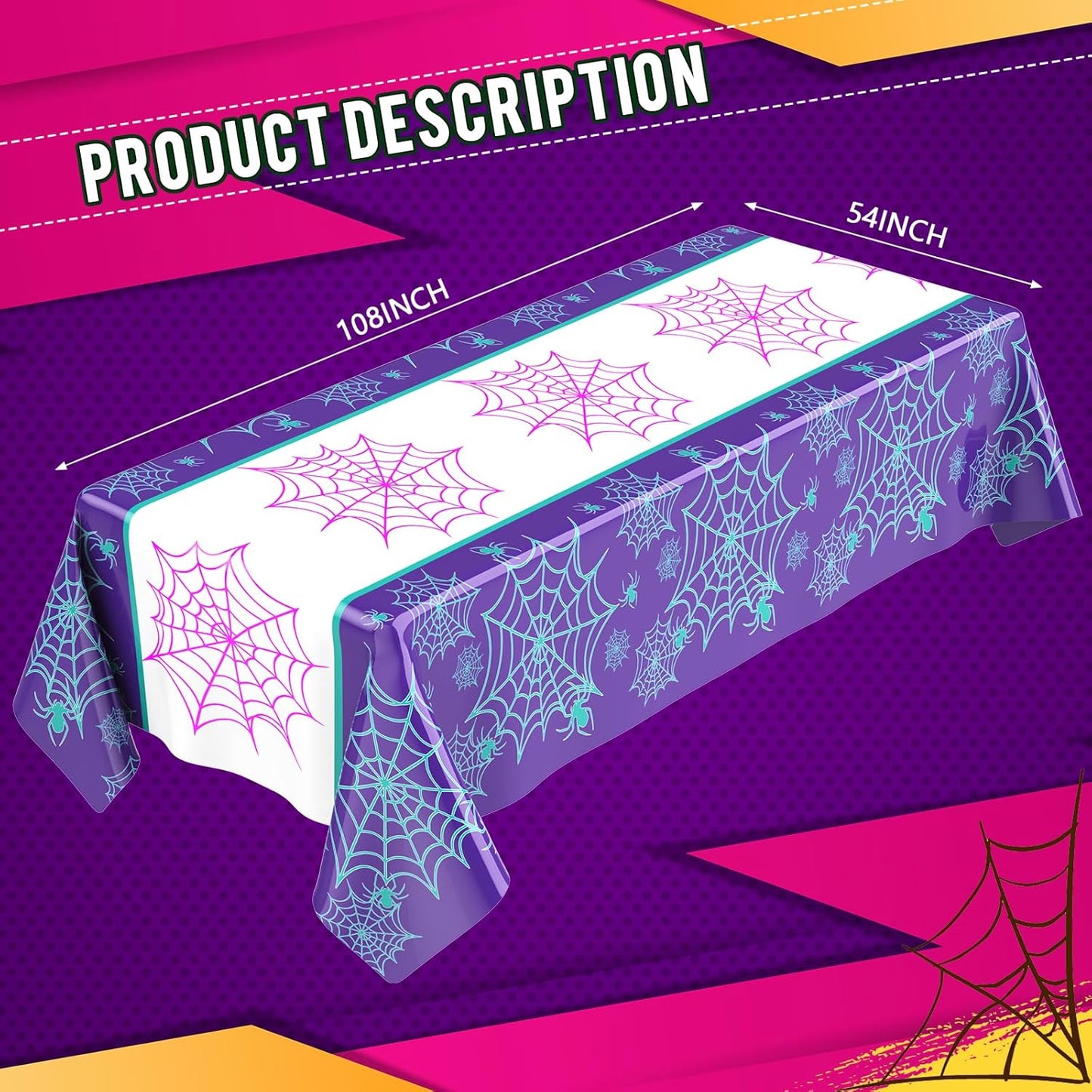 Oudain 3 Pack Spider Theme Birthday Decorations Halloween Purple Black Red Pink Green Web Ghost Bat Tablecloth Cartoon Table Cover Party Favor for Birthday (Purple,Spider)