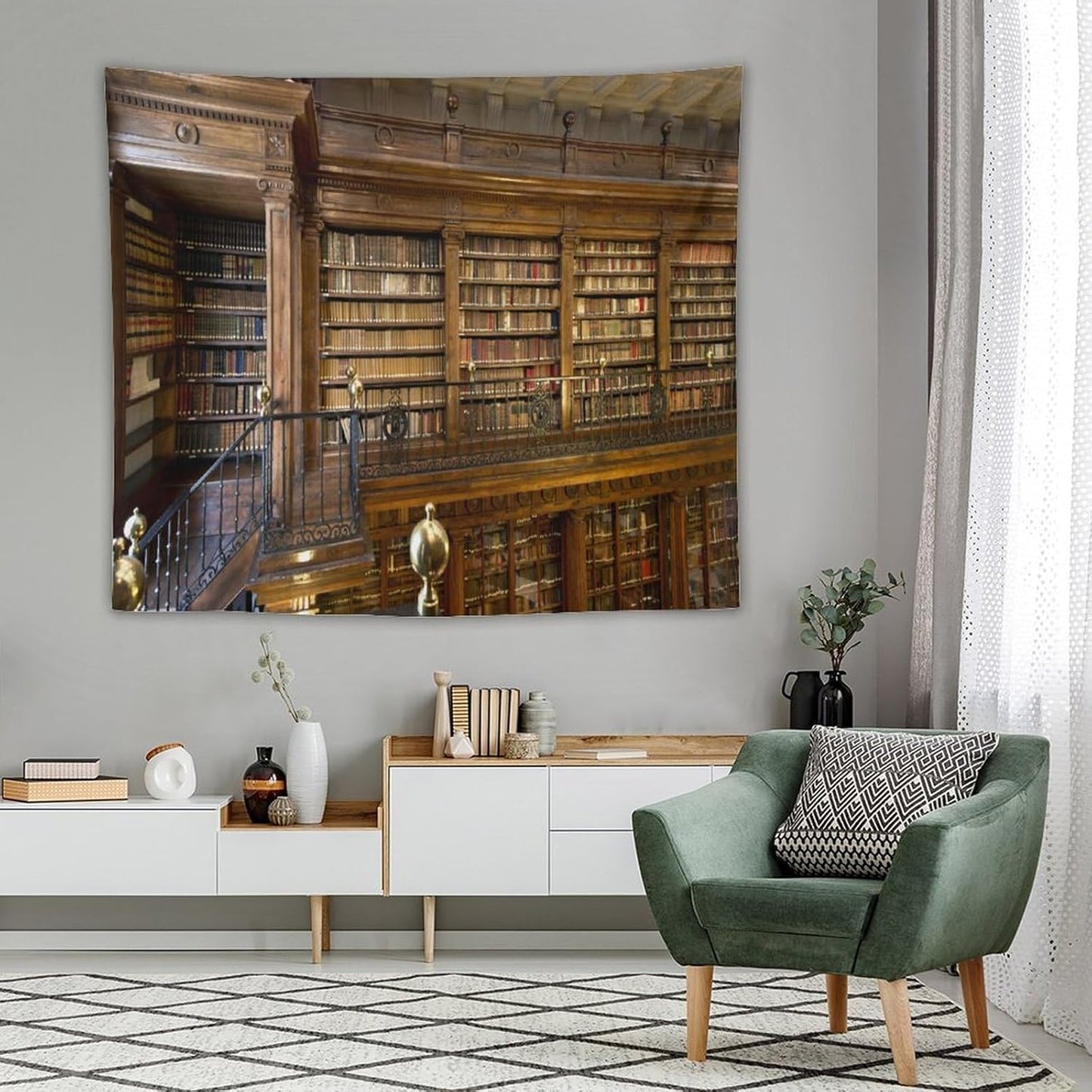 Kurtect Library Tapestry,Vintage Medieval Antique Bookshelf Bookcase Pattern Print Tapestries for Party Beach Picnic Blankets Tablecloths Living Room Wall Deocr, 50x60 in