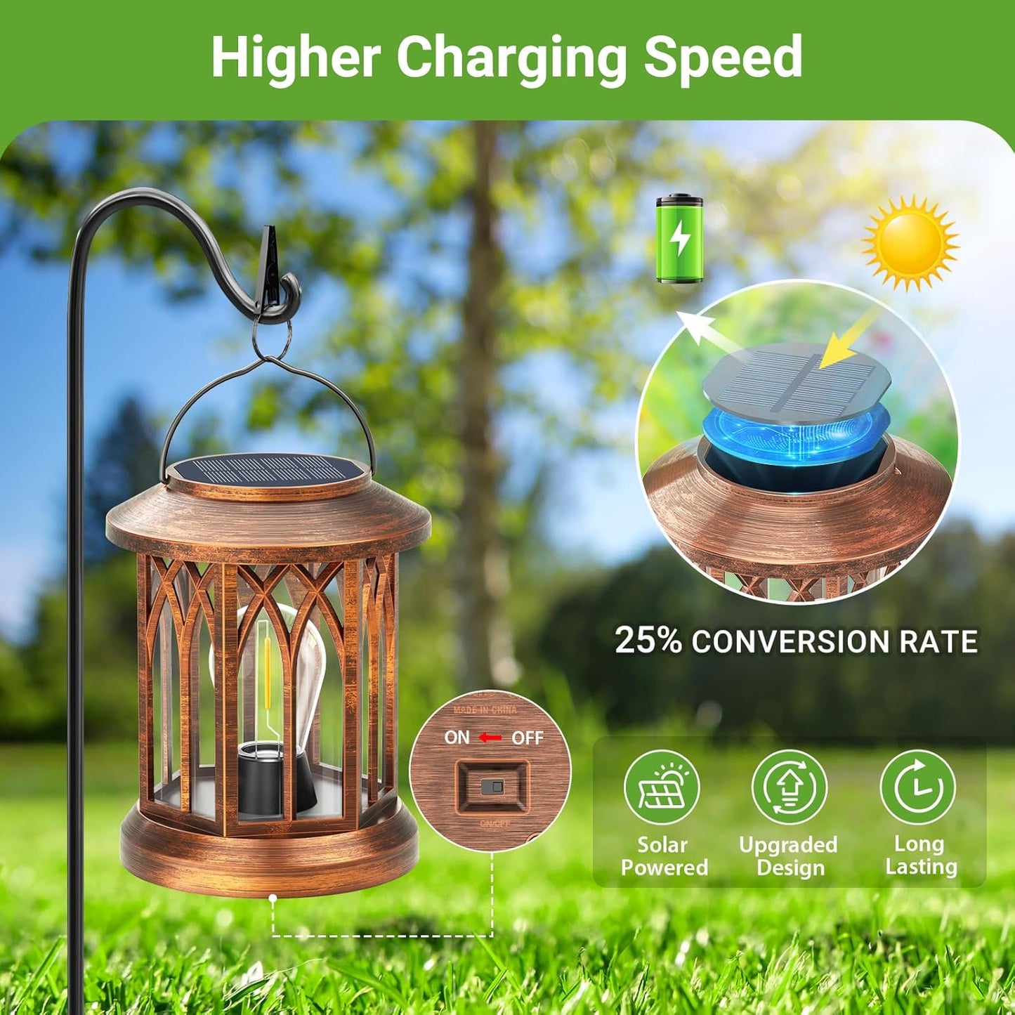WdtPro Solar Lanterns Outdoor Hanging 2 Pack, Upgraded Bright Solar Lantern Lights Outdoor Waterproof, Solar Powered Lantern Over 12Hrs Hanging Lights for Outside Garden Yard Patio Decor (Copper)