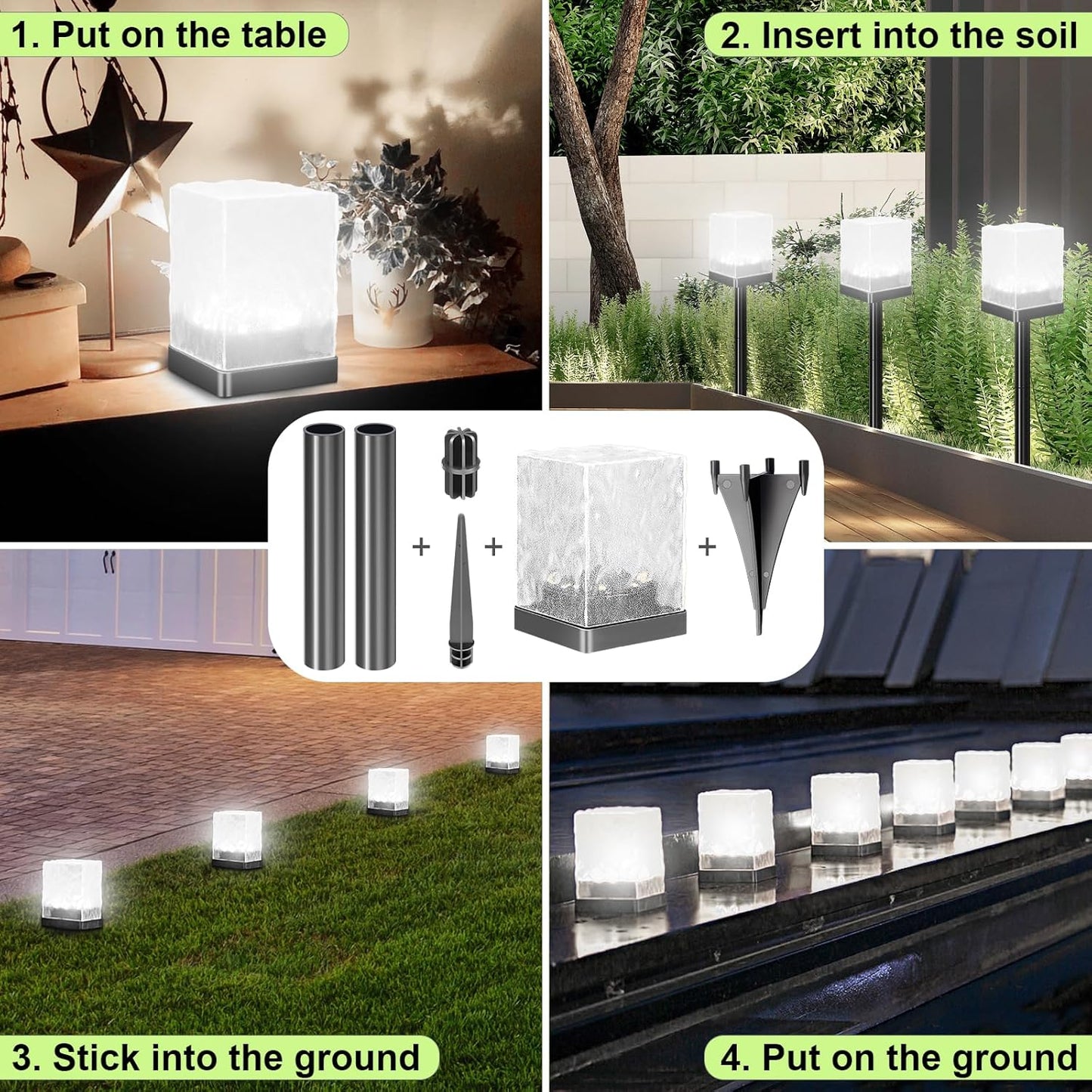 Solar Garden Lights Outdoor - Waterproof Solar Powered Pathway Light with LED Ice Brick Design - Auto On/Off Decorative Lighting for Tables, Grounds, Lawns & Walkways (Cool White, 1 Pack)