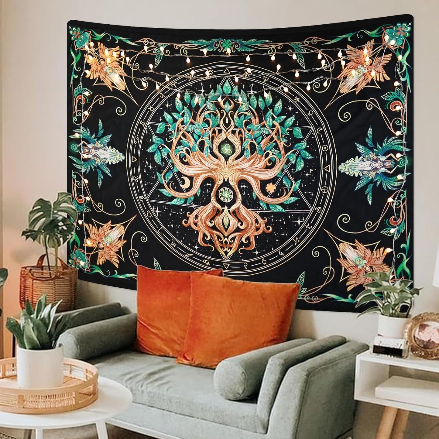 Tree of Life Tapestry - Natural Hippie Wall Hanging, UV Resistant, Machine Washable, Lightweight, Psychedelic Witchcraft Bedroom Decor for Bedroom, Living Room, Yoga Room - 79.92x59.84 Inch