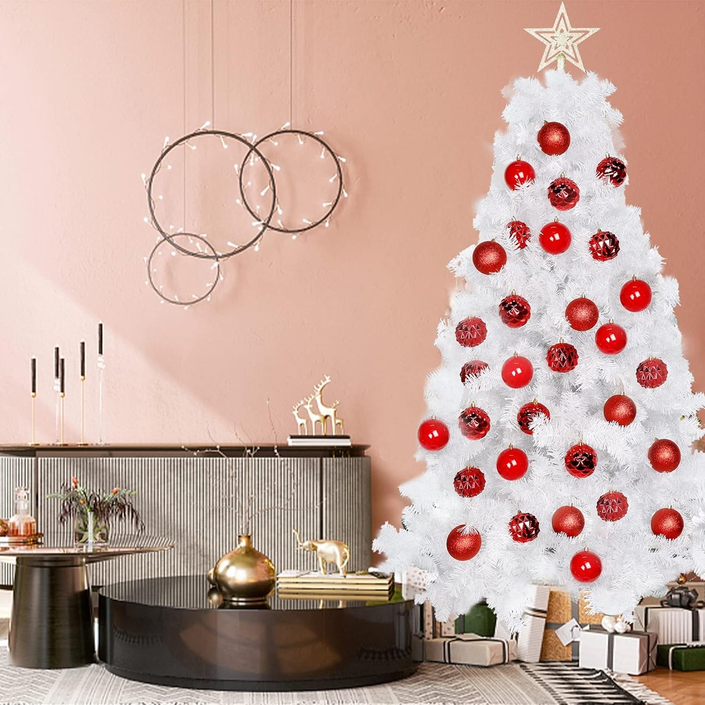 Lulu Home Christmas Ball Ornaments, 20 Ct 3.15" Pre-Strung Hanging Ornament Decorations, Xmas Shatterproof Plastic Balls for Holiday Party Wreath Garlands Trees, Red