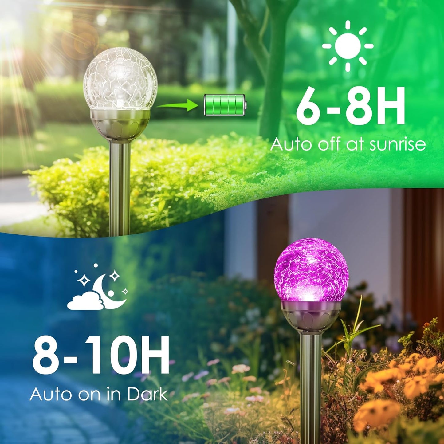 SOLPEX Solar Garden Lights Outdoor, 6 Pack Multi-Color Changing&White 2 Modes Solar Powered Glass Ball Garden Lights, Waterproof for Patio Decoration