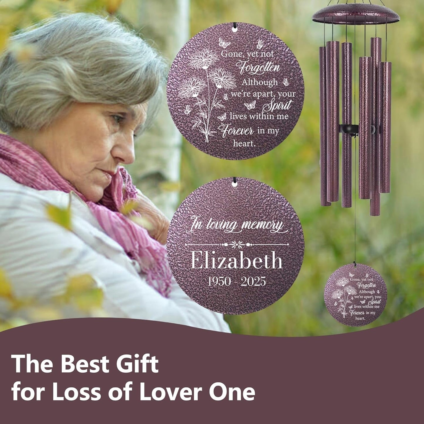 ASTARIN Engraving Wind Chimes for Loss of Loved One, Personalized Wind Chimes Memorial, Bereavement Gifts for Loss of Mother, Windchimes in Memory of a Loved One, Outside Windchime(Produced in USA)