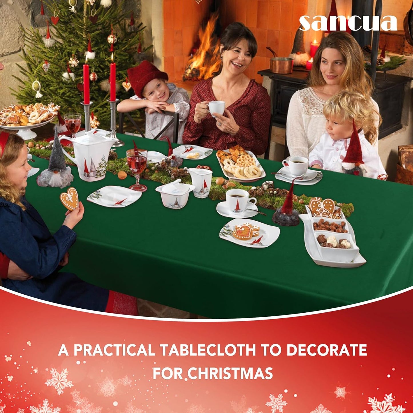 sancua Rectangle Tablecloth - 60 x 102 Inch - Stain and Wrinkle Resistant Washable Polyester Table Cloth, Decorative Fabric Table Cover for Dining Tables, Buffet Parties and Christmas, Hunter Green