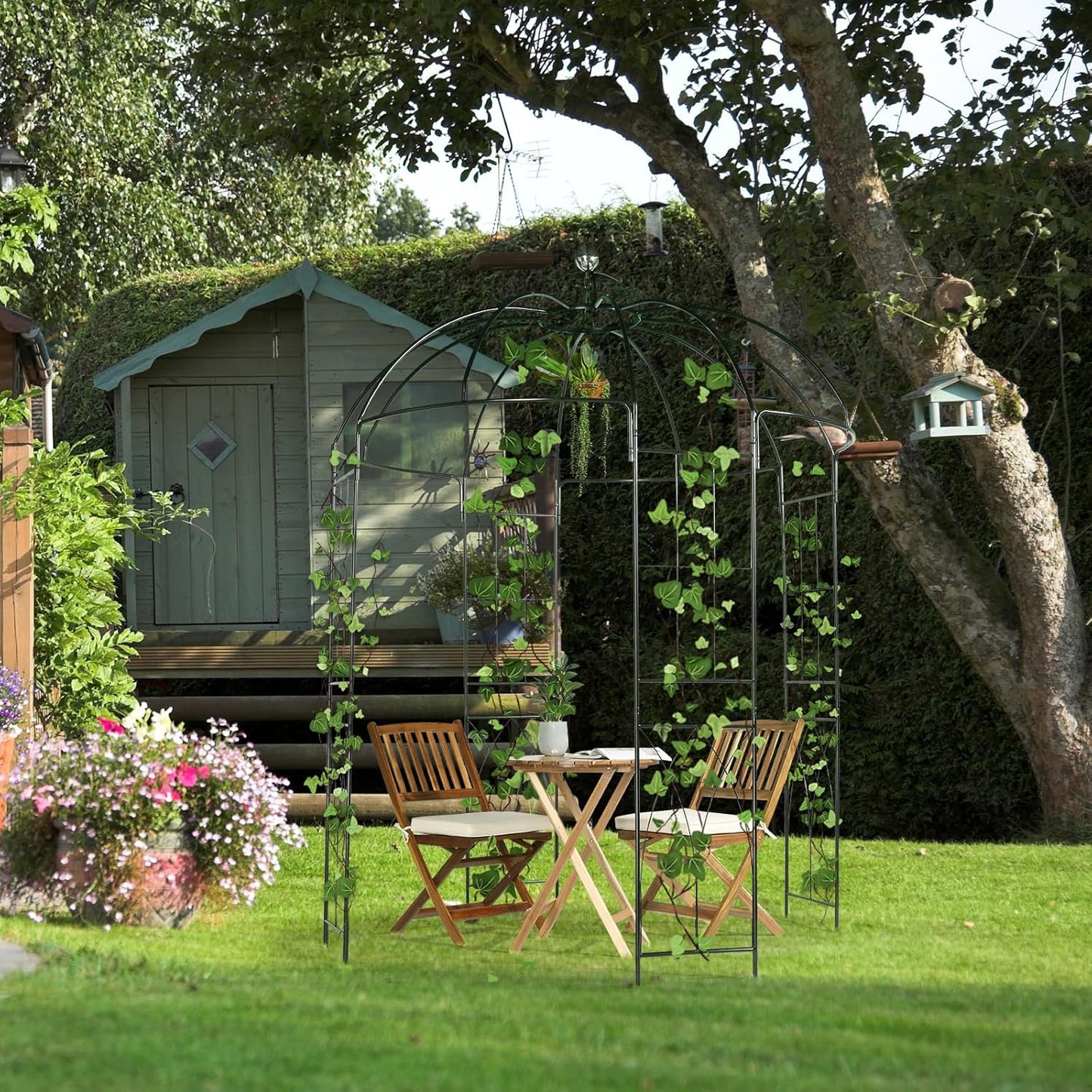 Outvita Garden Arch Arbor, Heavy Duty Metal Pergola Pavilion Trellis Birdcage Gazebo French Style 9ftx6.8ft Plants Support Use for Outdoor Climbing Plants Patio Decoration Wedding Arches Ceremony