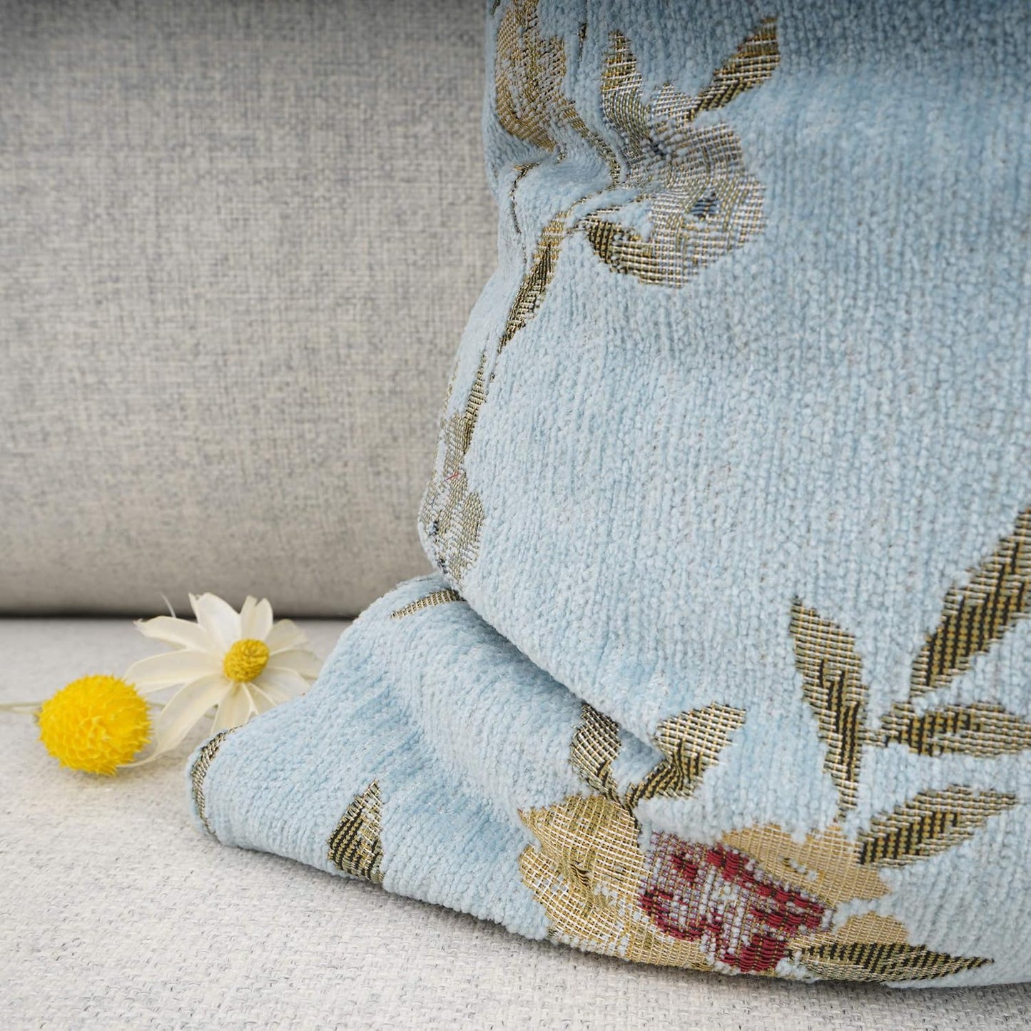 YOUR SMILE Embroidery Jacquard Teal Floral Leaf Pattern Square Decorative Throw Pillow Case Cushion Cover,18x18 inch