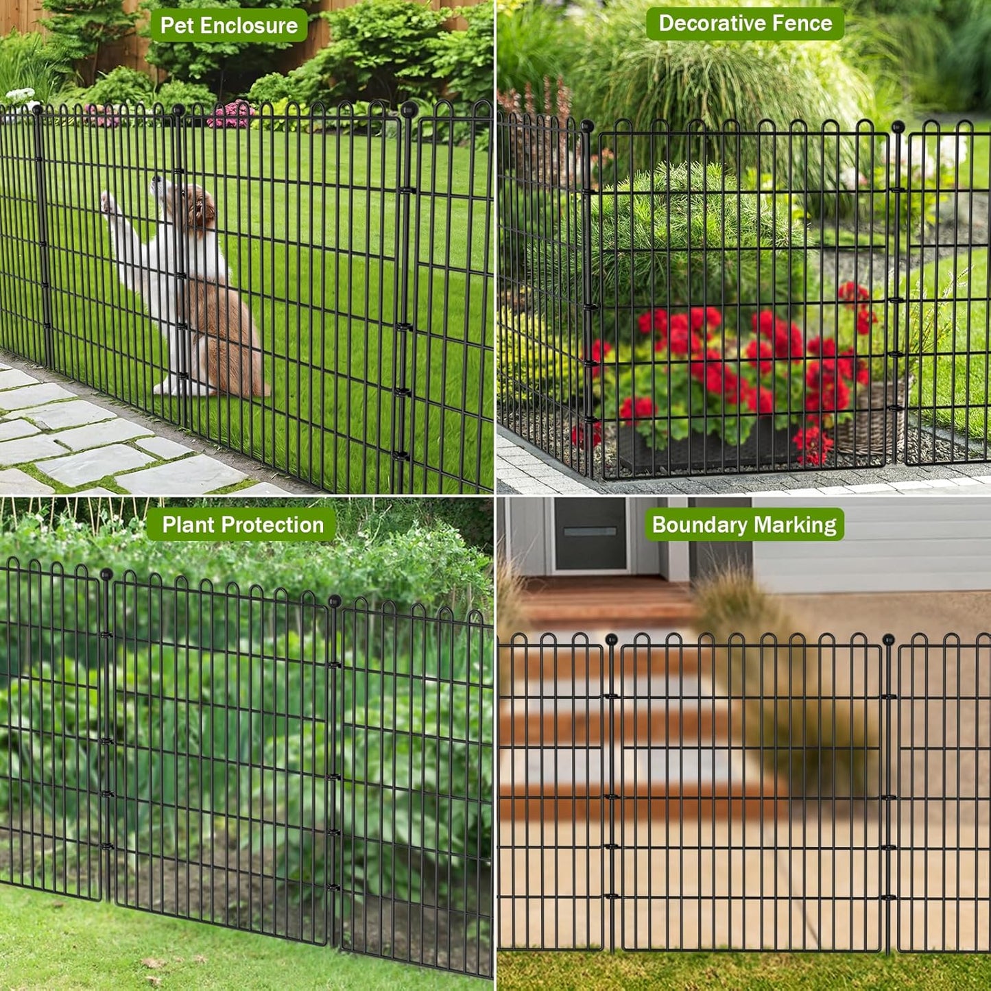 15 Panels No Dig Decorative Garden Fence with Gate for Yard, 32 in(H) X 35.4 ft(L) Animal Barrier Fencing for Outdoor Dog, Metal Portable Garden Fences for Borders, Pets, Landscape, Temporary Fence