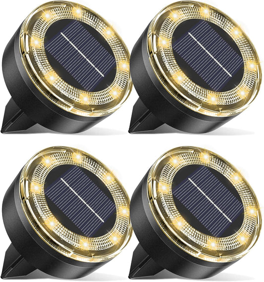 Mini Solar Ground Lights, 4 Pack Solar Lights Outdoor Waterproof, Upgraded LED Flat Landscape Lighting for Outside Pathway Garden Patio Yard Driveway, Warm White