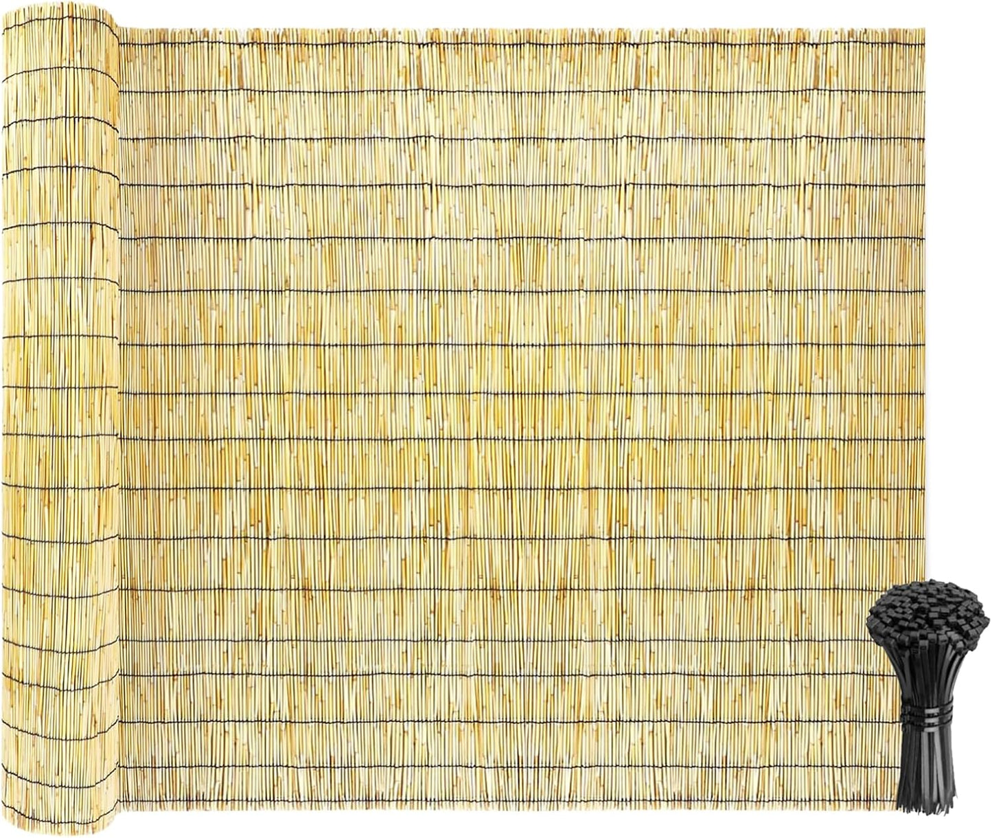 Natural Reed Fencing Rolls: Privacy Bamboo Fence 3/4/5/6ft High Roll Reed Screen, Decorative Bamboo Fencing for Outdoor Balcony Patio Garden Backyard,with Cable Zip Ties(Nature, 6x16.4ft)