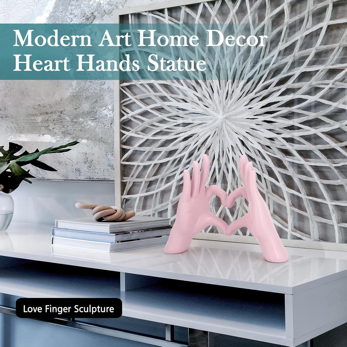 Accessoryway Pink Heart Hands Sculpture Decor - Valentines Day Decorations for Living Room, Bedroom, Office & Shelf Decor,Unique Heart Hands Ring Holder Display for Girls & Wedding Decorations