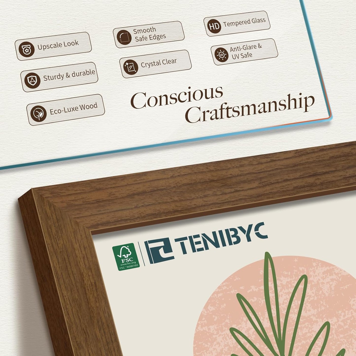 16x20 Picture Frame Set of 3 - Brown Woodgrain, Wood Poster Frame, HD Tempered Glass, Wall Gallery Hanging