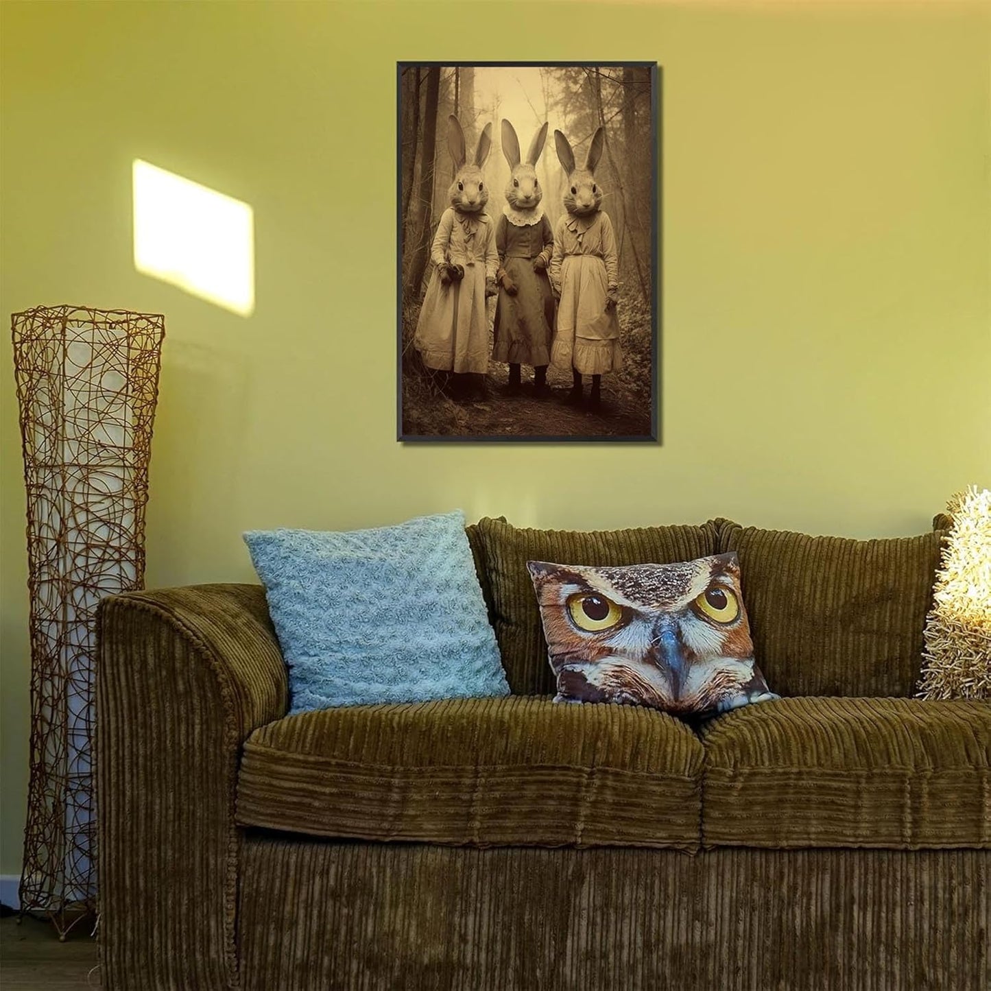 Vintage Horror Spooky Three Rabbits In Occult Forest Spooky Canvas Wall Art Poster Gothic Dark Academia Decorations Room Creepy Print Retro Halloween Wall Decor 16X24inch Aluminum Framed