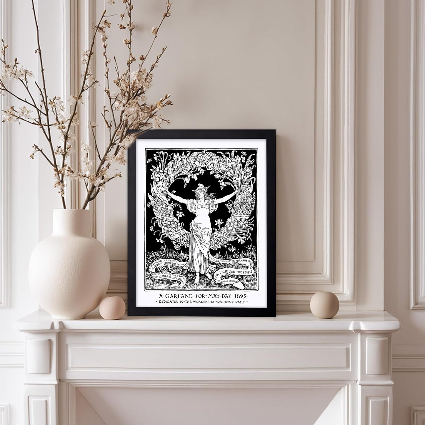 Poster Master Vintage Walter Crane Poster - Retro A Garland for May Day Print - Socialist Art - Gift for Him, Her, Men, Women - Wall Decor for Home, Office, Living Room, 11x14 Black Framed