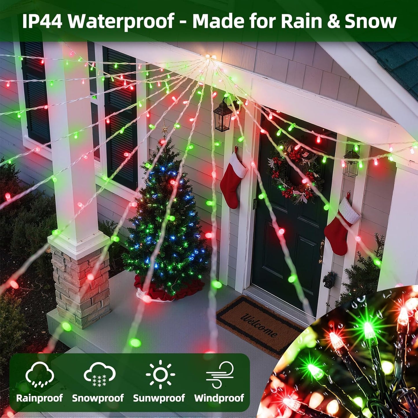 750 LED 240FT Christmas Lights Outdoor,12 Lighting Modes Christmas String Lights with Timer, Dimmable Red & Green LED StringLights Waterproof for Yard Tree Wedding Party Holiday Red & Green