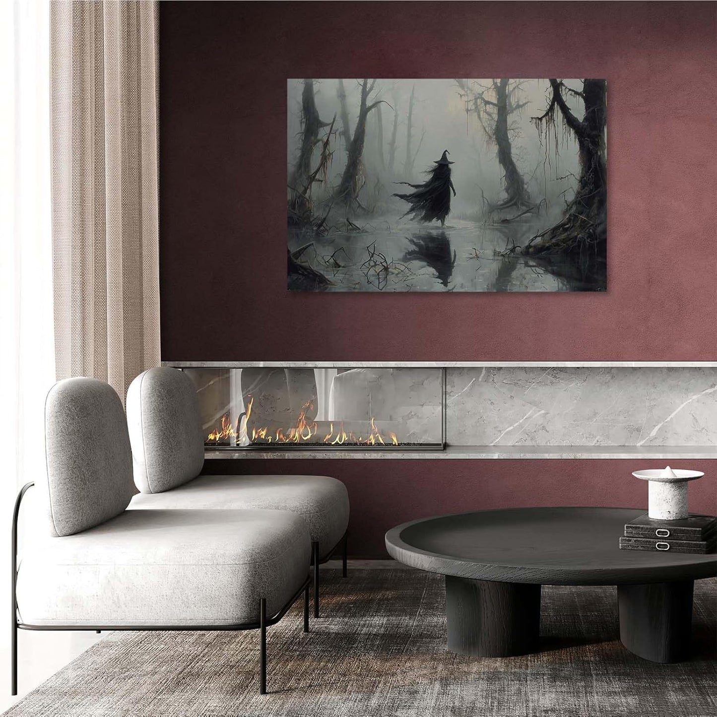 JFHCQJPK Vintage rustic swamp witch poster dark moody wall art gothic horror season halloween print for home decor retro dark moody painting12x16in Frameless