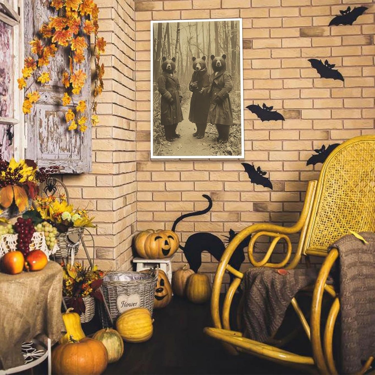 Vintage Horror Halloween Wall Decor Spooky The Three Bears In Occult Forest Spooky Canvas Wall Art Poster Gothic Dark Academia Decorations Room Creepy Print 16X24inch Unframed