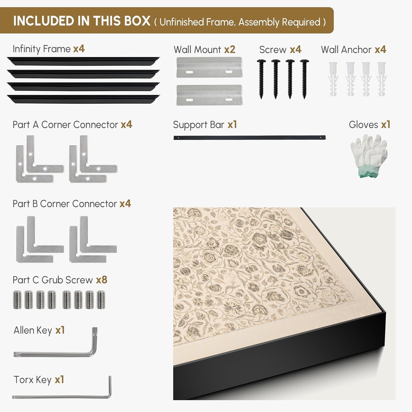 SIGNWIN 36"x72" Extra Large Framed Wall Art Vintage Botanical Sketch with Detailed Floral Pattern, Classic Nature Illustration for Home Living Room Bedroom Decor (Frame Assembly Required)