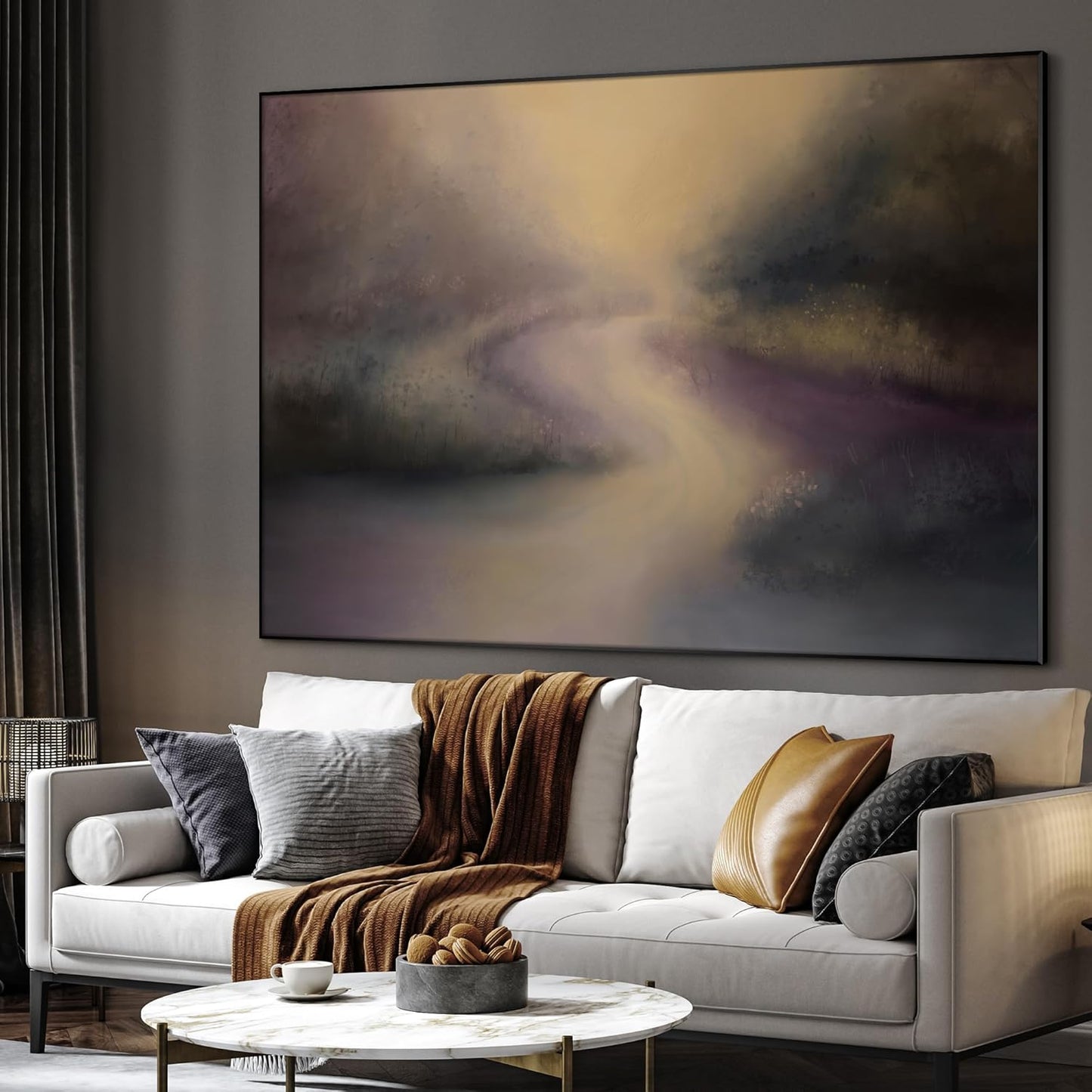 SIGNWIN 60"x72" Extra Large Framed Wall Art Golden Light River Path Dreamy Impressionist Landscape Illustration for Home Living Room Bedroom Decor (Frame Assembly Required)