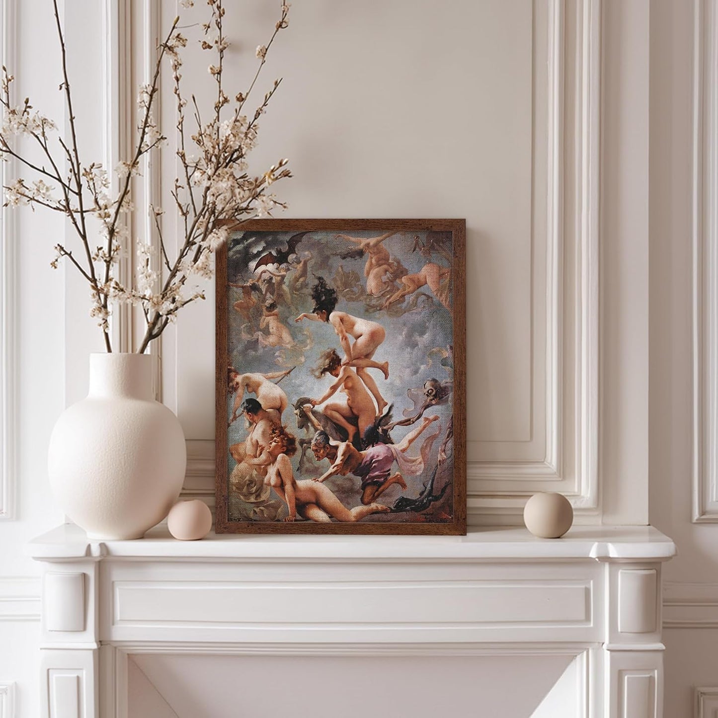 Poster Master Vintage Luis Ricardo Falero Poster - Retro Occult Print - Gift for Gothic, Horror Fan - Witches Going to their Sabbath, Pagan - Wall Decor for Bedroom, Dorm, 11x14 Brown Framed