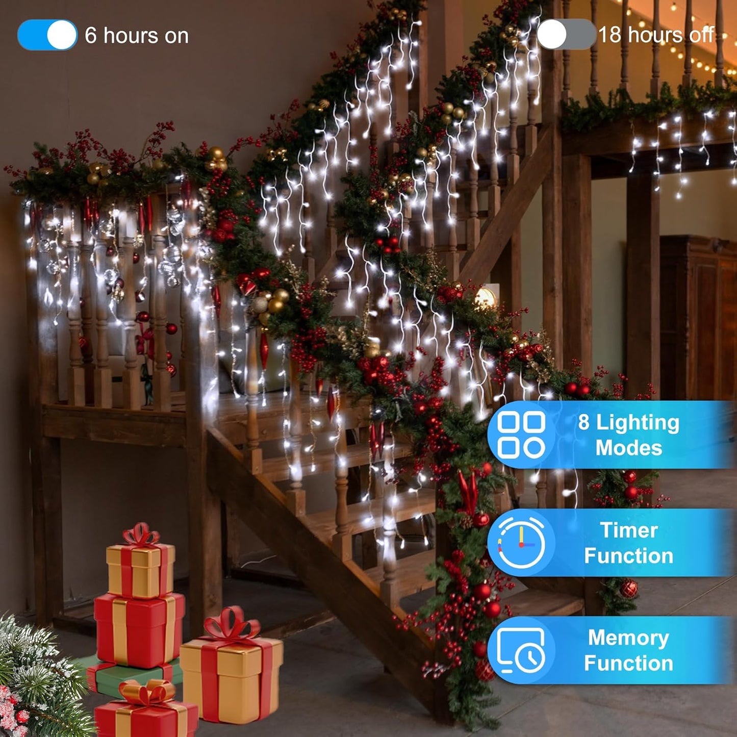 1620LED 164ft Christmas Lights, 360Drops 12 Modes Cool White Christmas String Lights Outdoor Dimmable, Waterproof Christmas Decoration Fairy Lights with Timer for Indoor Eaves Party Patio Window Fence