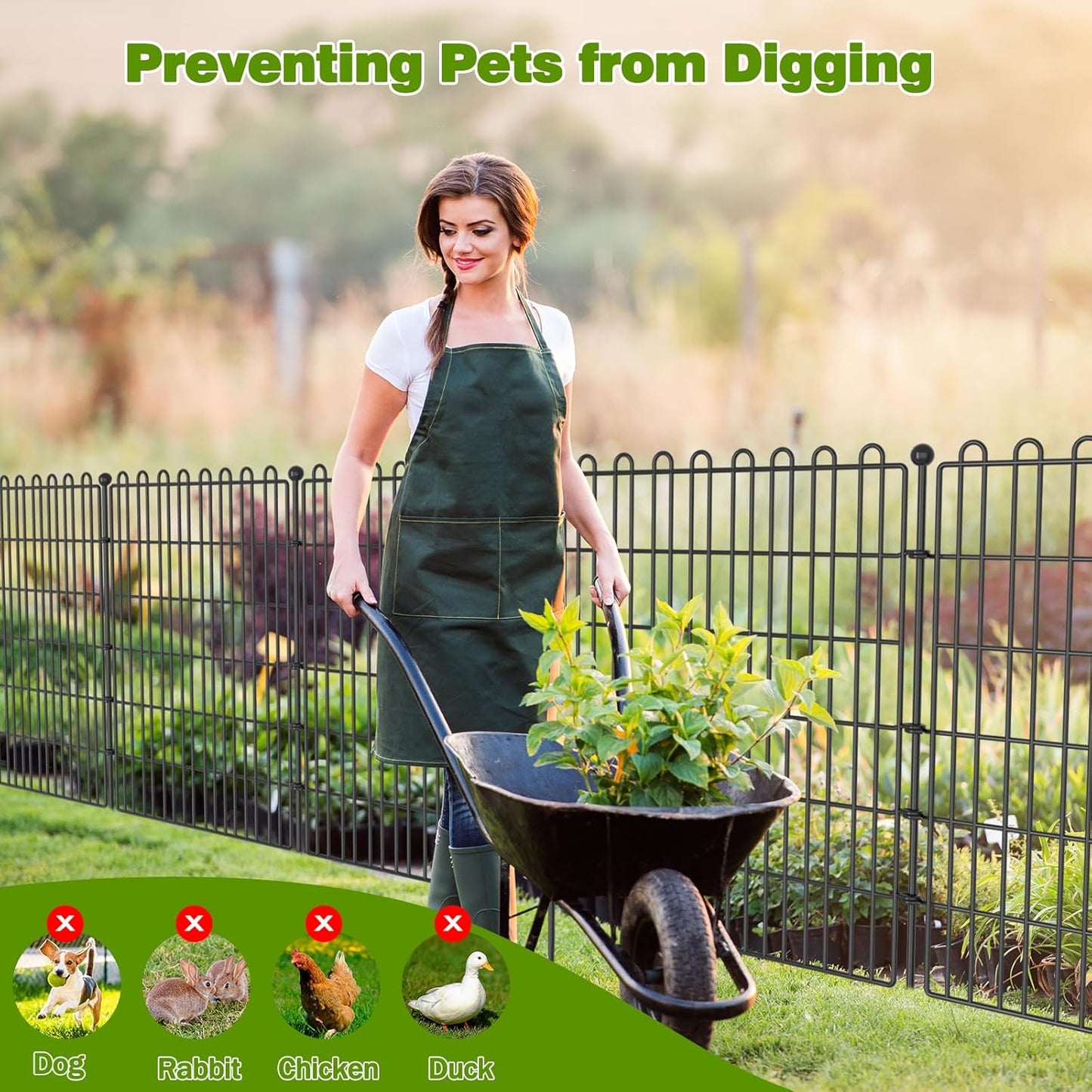 15 Panels No Dig Decorative Garden Fence with Gate for Yard, 32 in(H) X 35.4 ft(L) Animal Barrier Fencing for Outdoor Dog, Metal Portable Garden Fences for Borders, Pets, Landscape, Temporary Fence