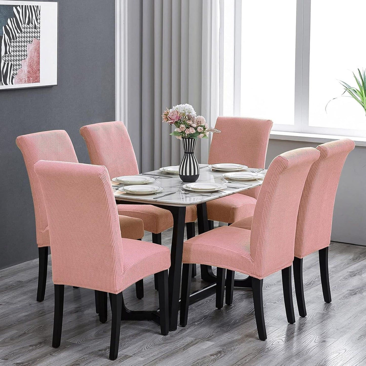 Howhic Stretch Chair Covers for Dining Room Set of 2, Removable Washable Dining Room Chair Covers, Dining Chair Slipcovers Seat Protector, Great for Home Decor and Banquet (Dusty Pink, 2 Pack)