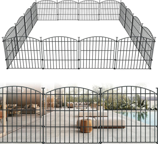 10 Panels Garden Fence Dog Fence Outdoor for Yard, 24in H x 20ft L Rustproof Metal Fencing with Ground Stakes | No Dig Animal Proof Containment for Pets/Rabbits | Durable Patio Security Panels