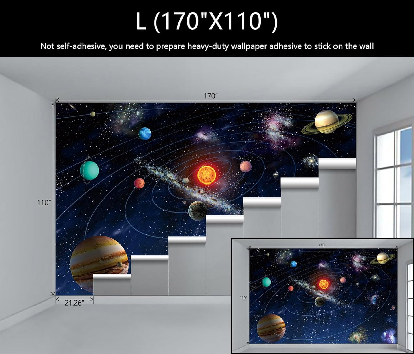 WFBHUA-Galaxy Wallpaper Mural Kids Nursery Wallpaper Cosmic Planets Wall Mural Decoration for Boys Room Playroom(Not Peel and Stick)
