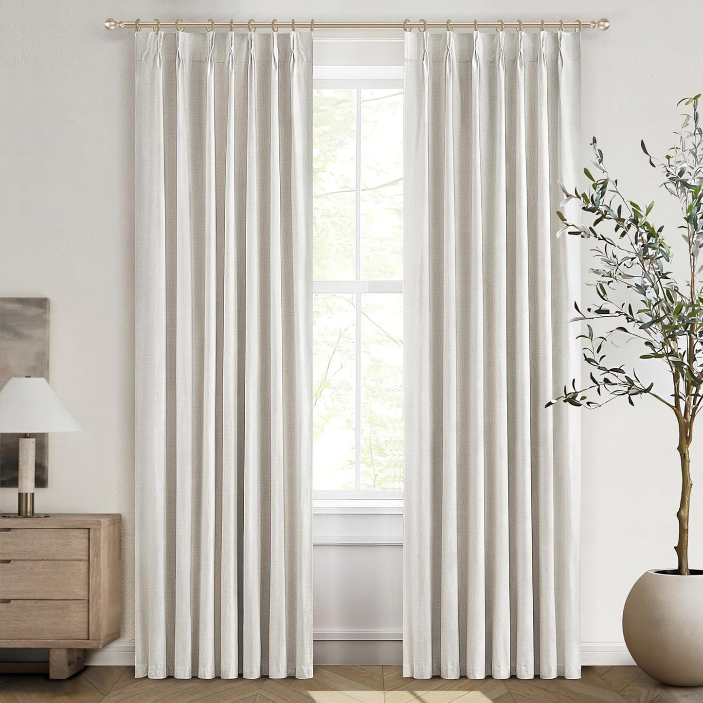 Blackout Curtains 95 Inches Long Custom Rustic Curtain for Living/Dining Room Darkening Linen Curtains & Drapes Weather Burg Thermal Insulated Cabin Back Tab/Hook Track Off White Pinch Pleated 2Panels