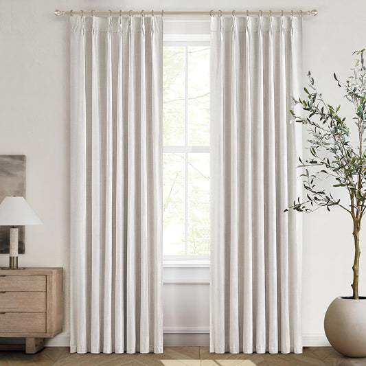 Blackout Curtains 95 Inches Long Custom Rustic Curtain for Living/Dining Room Darkening Linen Curtains & Drapes Weather Burg Thermal Insulated Cabin Back Tab/Hook Track Off White Pinch Pleated 2Panels