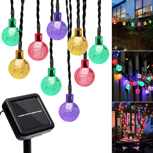Outdoor Solar String Lights, 46FT 66LED 8Modes Crystal Color Solar Powered Christmas Fairy String Lights for Outside Yard Fence Easter Holiday Party Camping Porch Balcony Decor(Multicolor)
