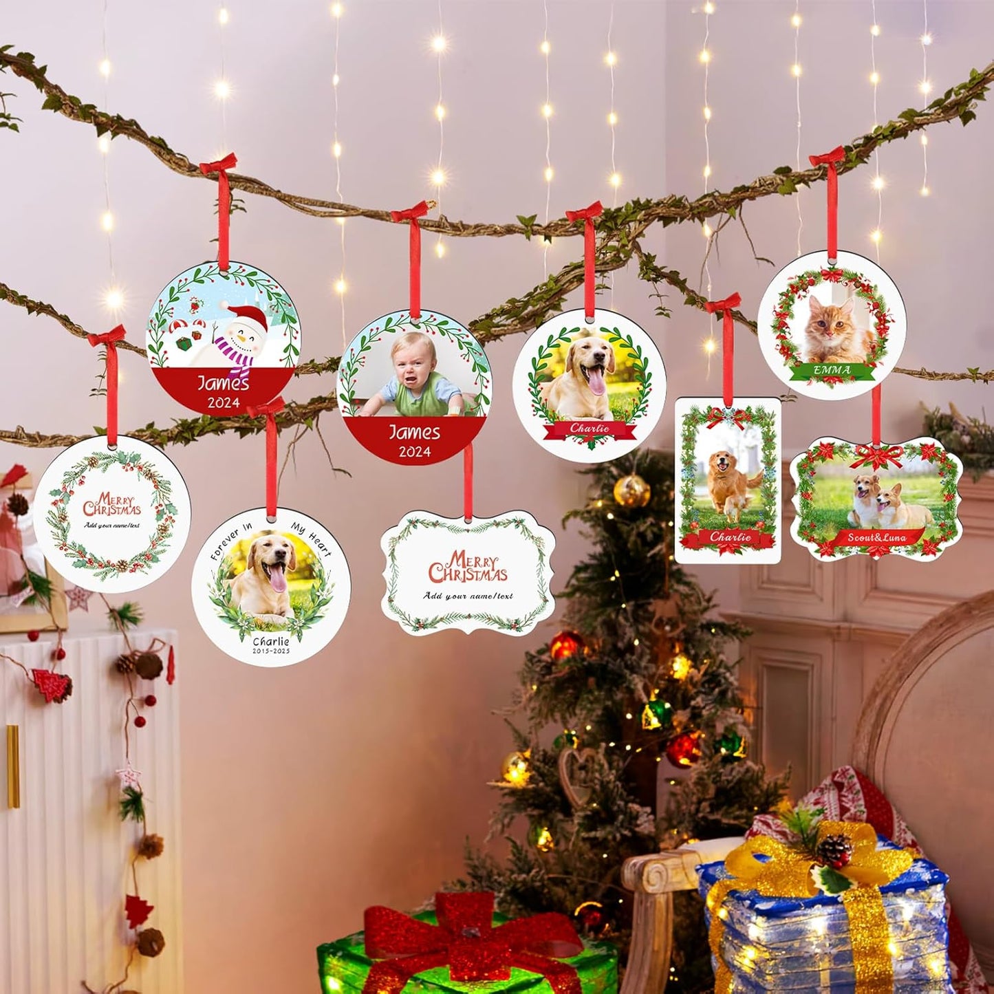 Personalized Christmas Ornaments 2025 Pet Memorial Gifts for Christmas Tree Custom Dogs Picture Photo Name Ornament Customized Cat Pet Xmas Decoration Gifts
