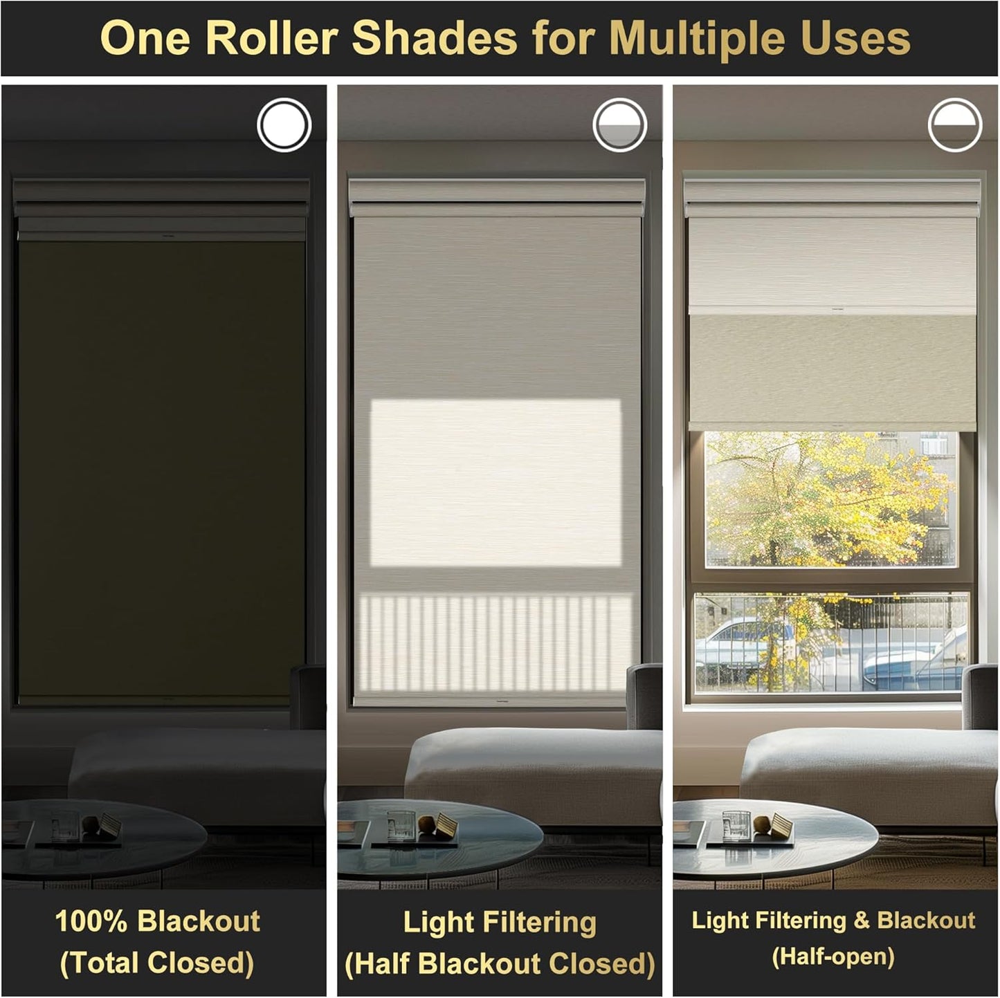 BERISSA Cordless Dual Roller Shades With Cassette Valance, Blackout and Light Filtering, Day and Night for Home Office Door - Striped Jacquard Beige, 76 W x 44" H