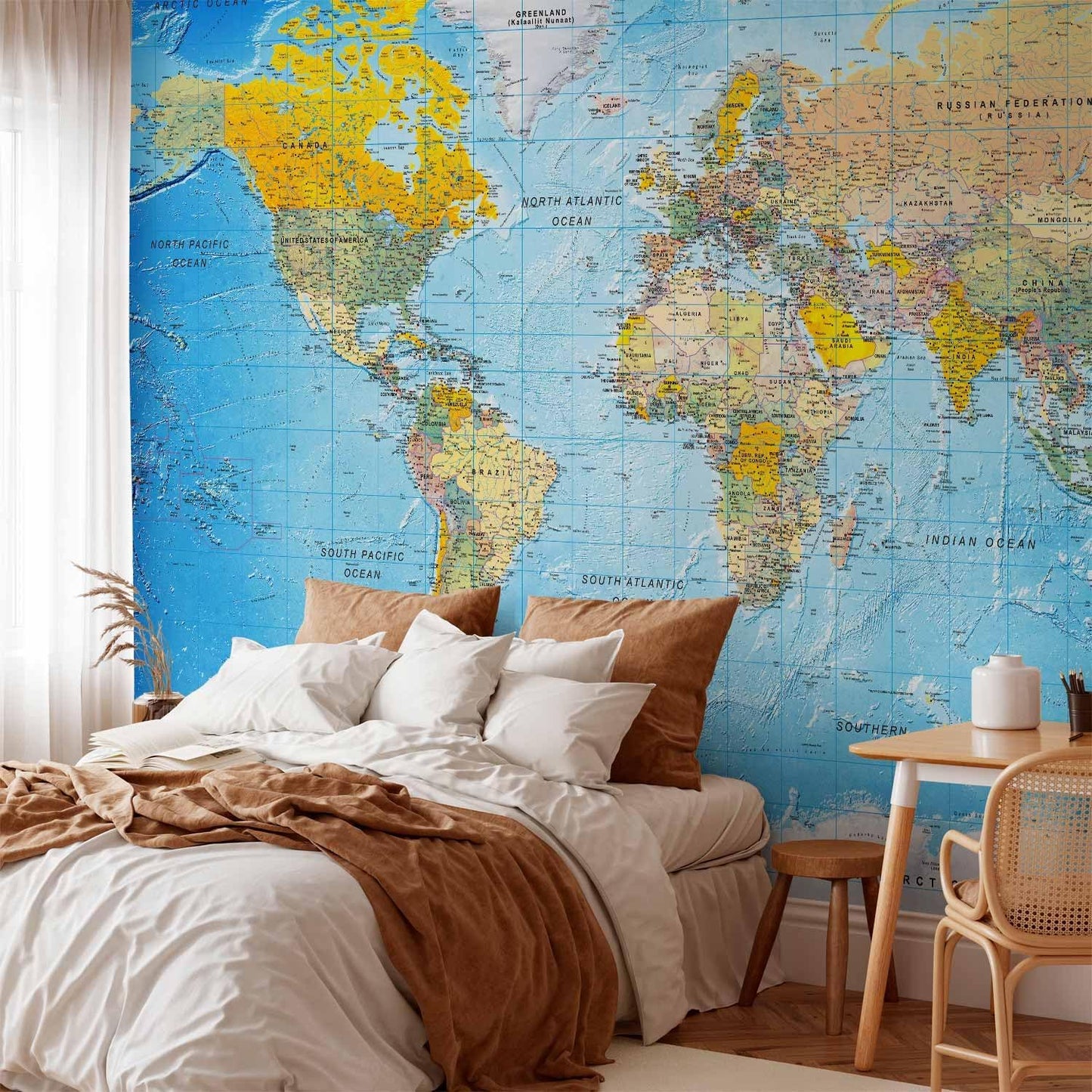 artgeist Premium Wall Mural World Map 118x83 in - XXL Non-Woven Wallpaper Fleece Wall Decor Photo Print Picture Image Design Home Map of The World k-A-0109-a-a