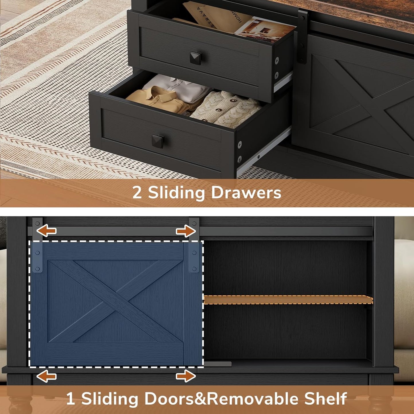 31.5" Lift Top Coffee Table with Storage, Farmhouse Coffee Tables for Living Room, Square Coffee Table with Large Hidden Storage Compartment, 2 Drawers & Removable Shelves, Black