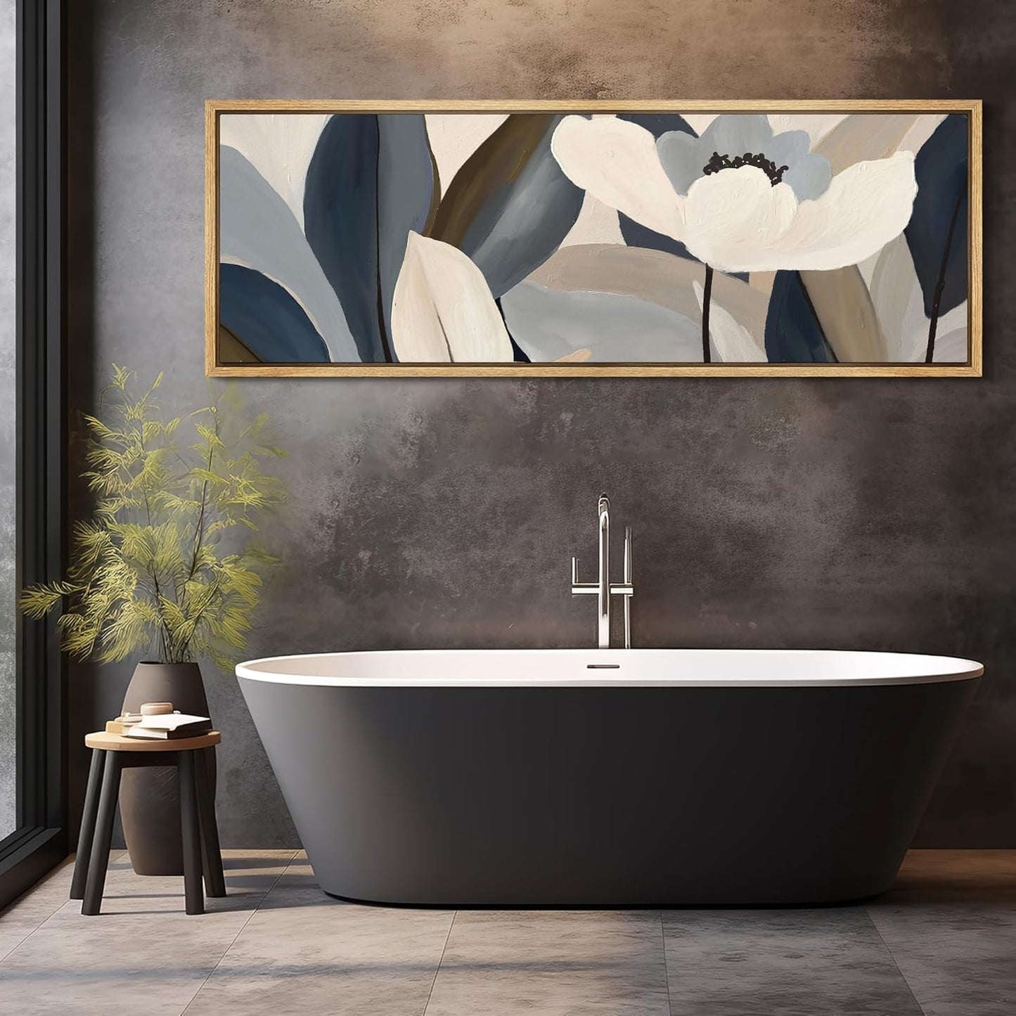 MUDECOR Large Framed Canvas Print Wall Art Neutral Toned Floral Abstract Antique Retro Fine Art Illustrations Decorative Colorful for Bedroom - 60"x20"