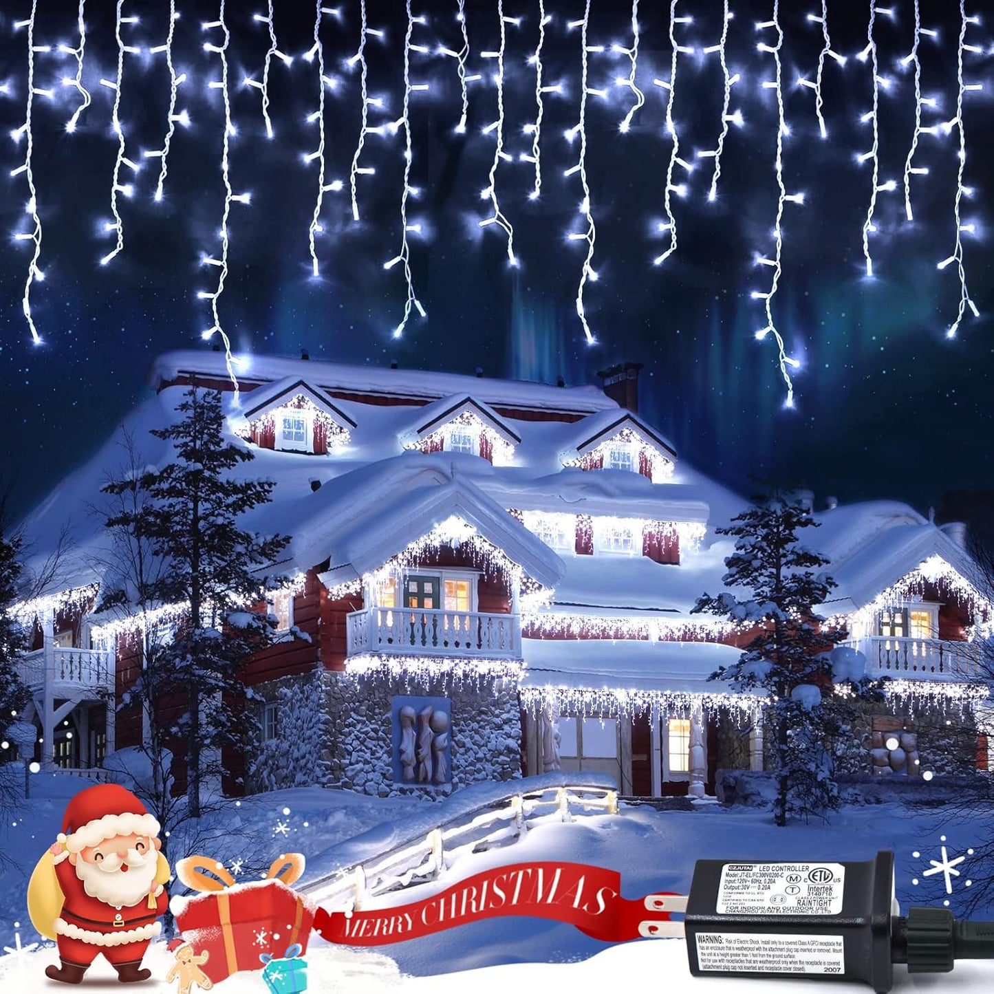 JMEXSUSS Christmas Icicle Lights for Outside: 800 LED White Icicle Lights Outdoor Waterproof - White Christmas String Lights for House Wedding Party Christmas Decoration