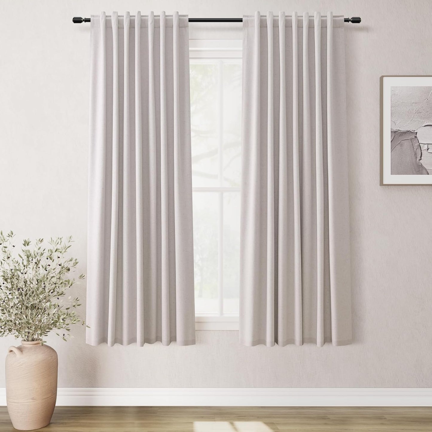 BOODII 63 Inch Blackout Curtains Linen Black Out Curtains for Bedroom 2 Panels Set Neutral Room Darkening Curtain Champagne Thermal Insulated Curtain for Nursery Window Drapes Back Tab 52x63