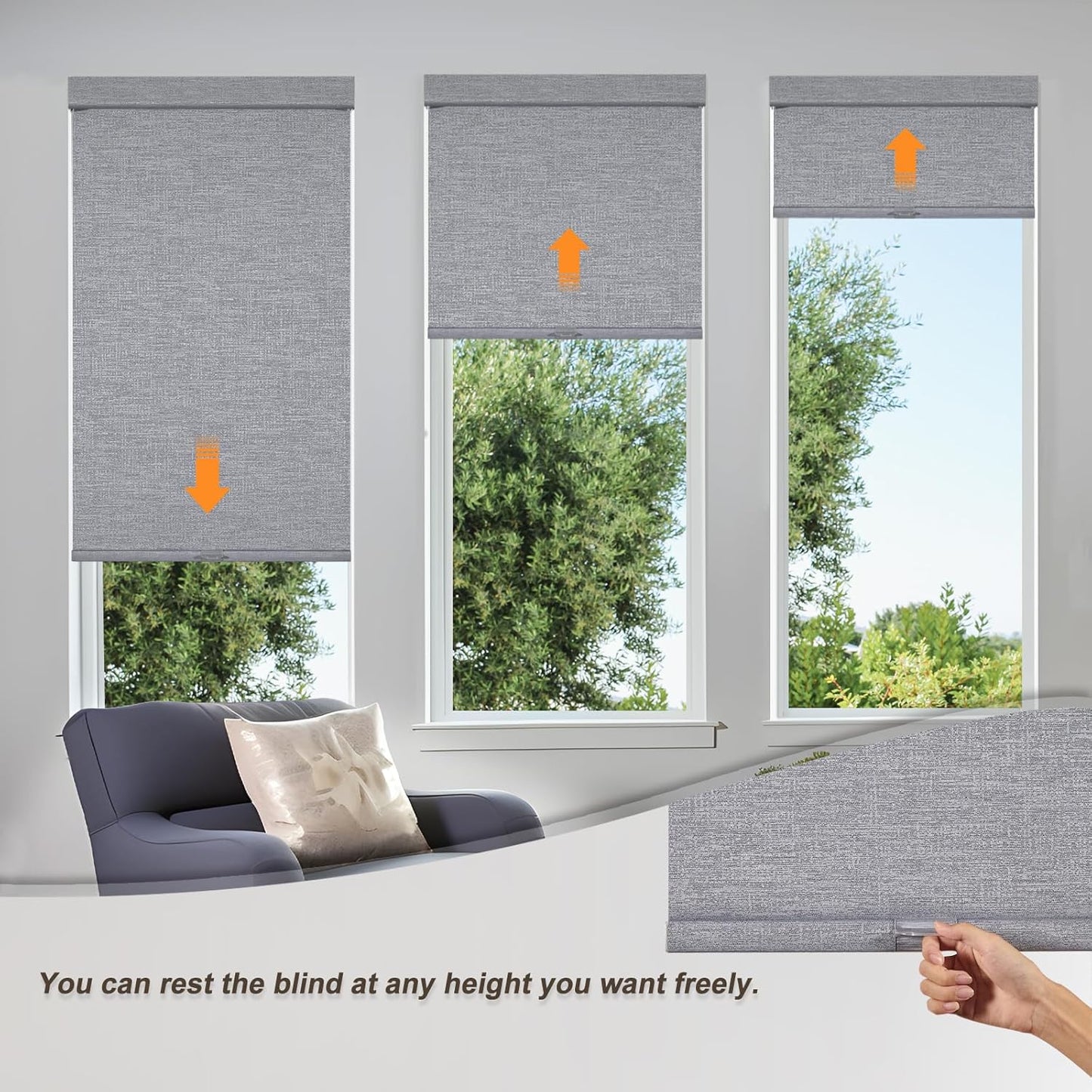Persilux Blackout Roller Shades for Indoor Windows with Upgraded Cassette, Cordless Shades Window Blinds Pull Down for Doors, Easy to Install for Office/Living Room/Bedroom, Grey(91" W x 72" H)