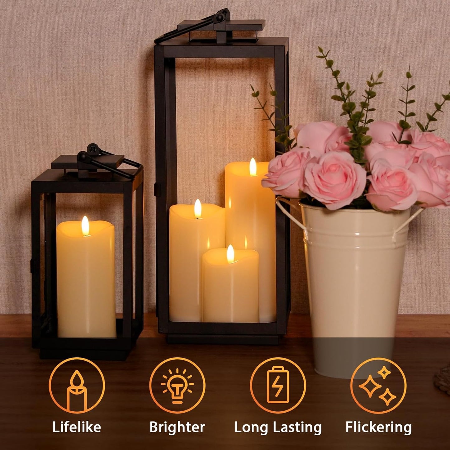 Outdoor Flameless Candles with Remote Timer - Waterproof Realistic Tall Flickering LED Electric Battery Operated Fake Candle for Holiday Home Wedding Fireplace Decor - Ivory White 2 Pack (8"8")