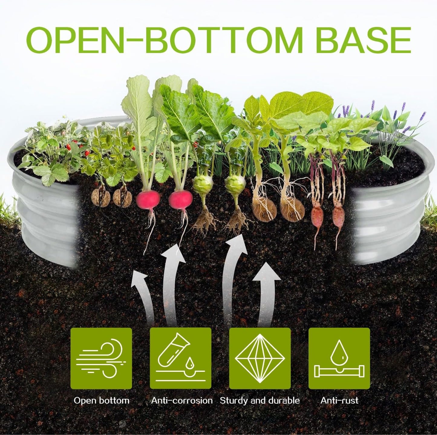 Gardmax Galvanized Raised Garden Bed, Lightweight Planter Boxes Outdoor with Easy Assembly, Large Garden Bed for Vegetables, Fruits, Flower Silver