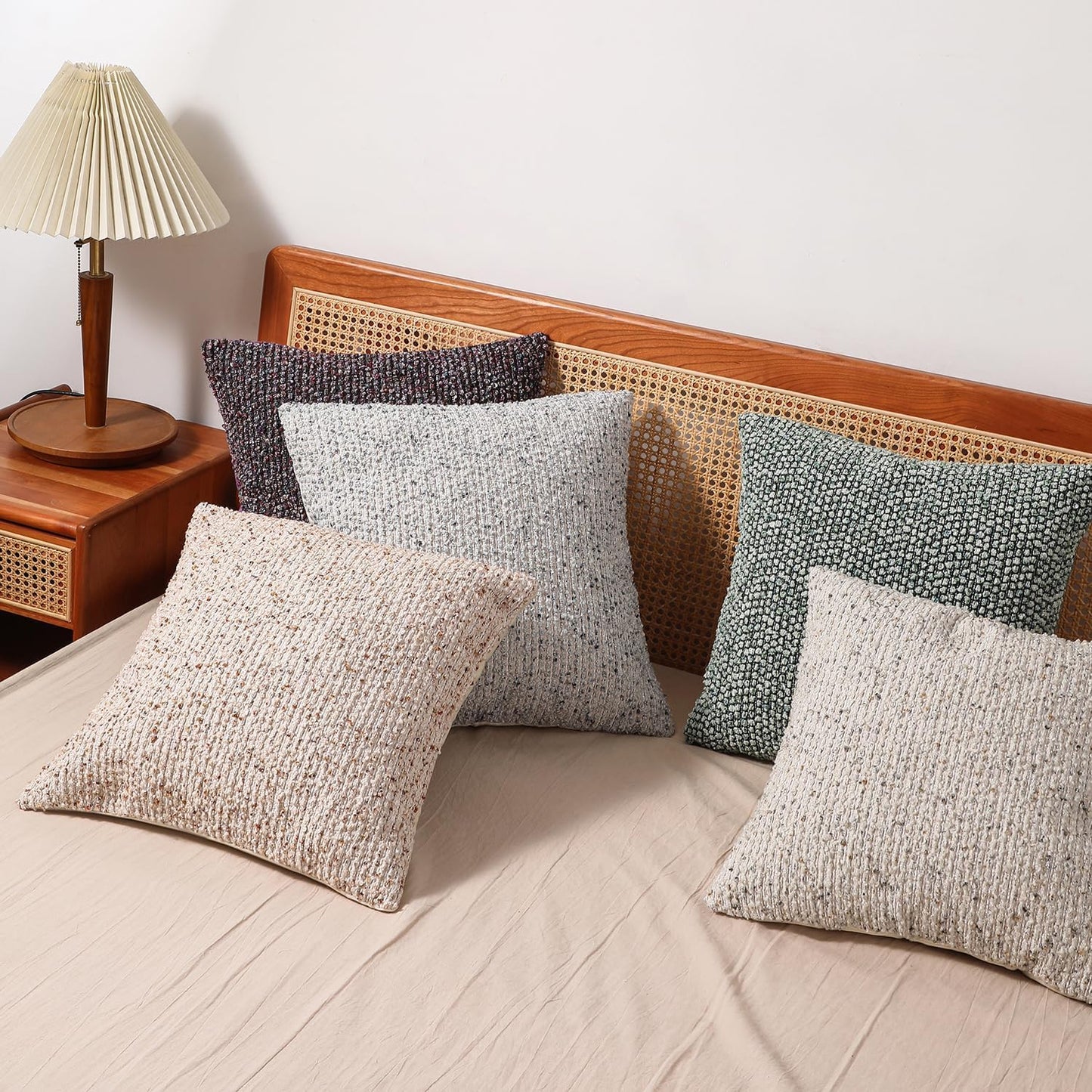 Striped Euro Sham Pillow Covers 26x26 Set of 2 Green Textured Boucle Chic Morden Boho Accent Farmhouse Square Decorative Couch Throw Pillow Covers for Home Decor Bed Sofa Living Room