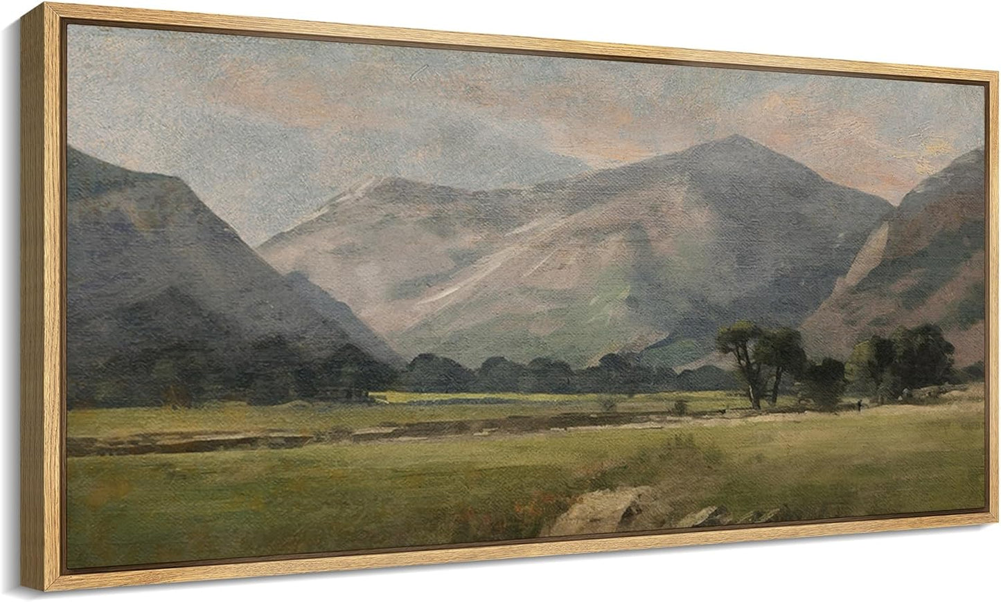 MUDECOR Extra Large Framed Canvas Print Wall Art Pastoral Beauty Classic Mountainous Landscape Illustrations Antique Retro Fine Art Illustrations Decorative Colorful for Bedroom - 60"x30"