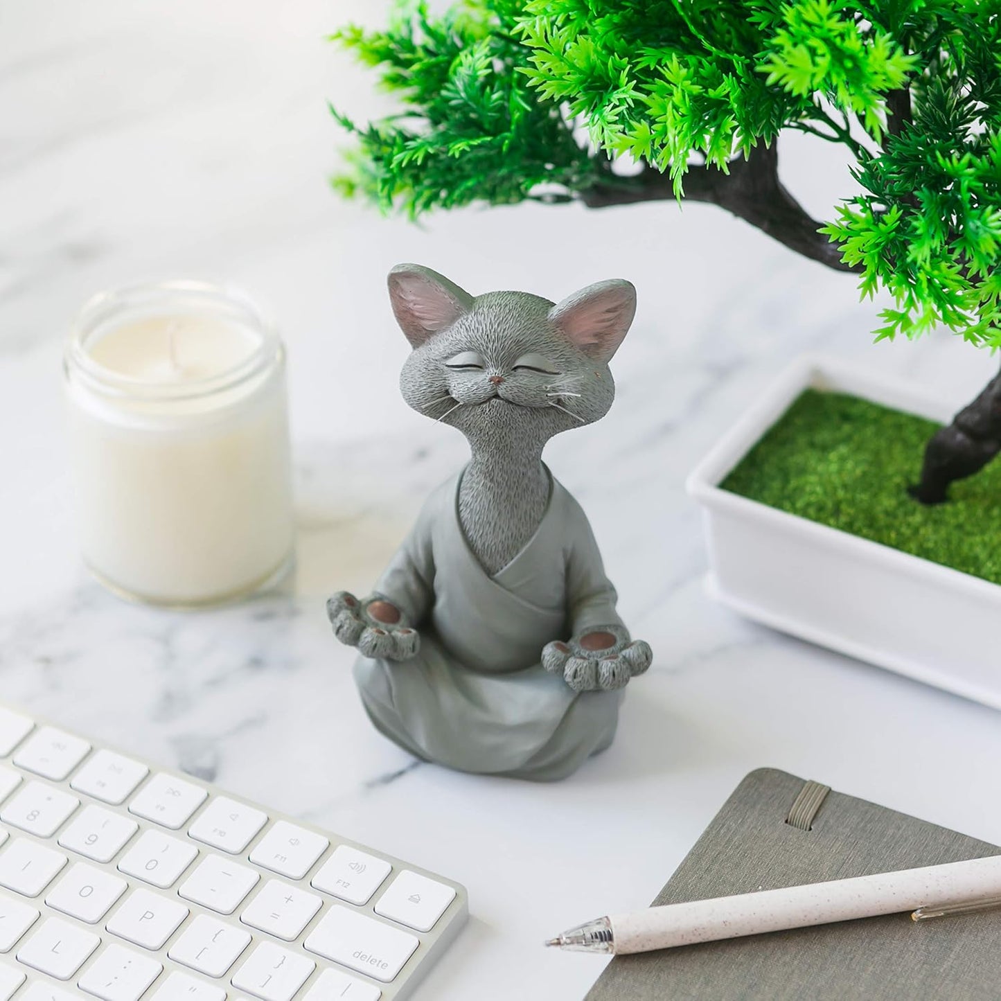 JFSM INC. 5" Whimsical Happy Cat Buddha Figurine – Zen-Inspired Resin Cat Statue – Meditating Animal Sculpture for Mindful Home or Office Decor – Peaceful Gift for Cat Lovers and Yoga Fans